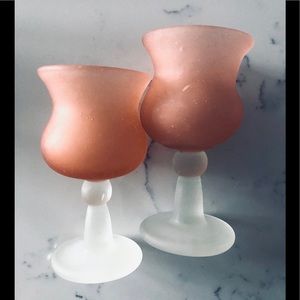 Hand blown Glass Frosted wine glass set/2
Made in Mexico, peach with white stem